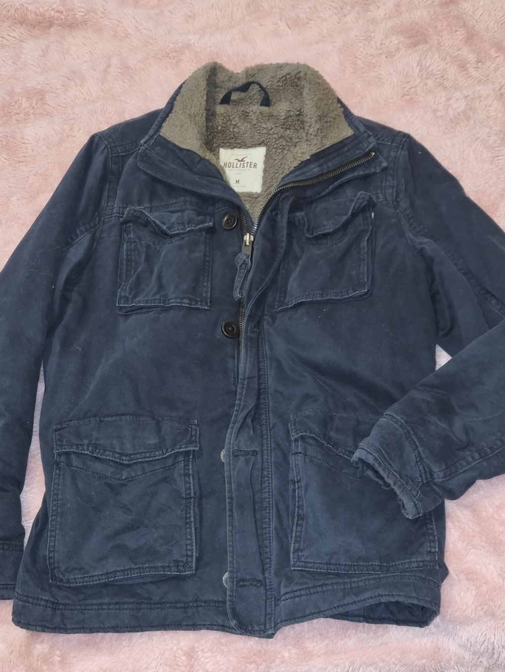 Hollister Men's Navy Sherpa Collar Field Jacket